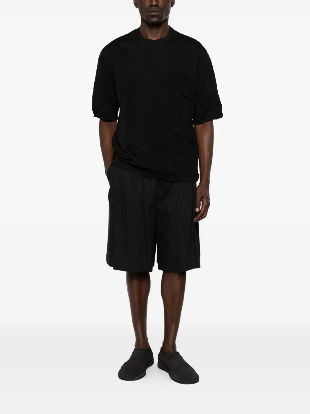 Comme des Garçons Homme T-shirt met borstzak en gekreukte afwerking Zwart