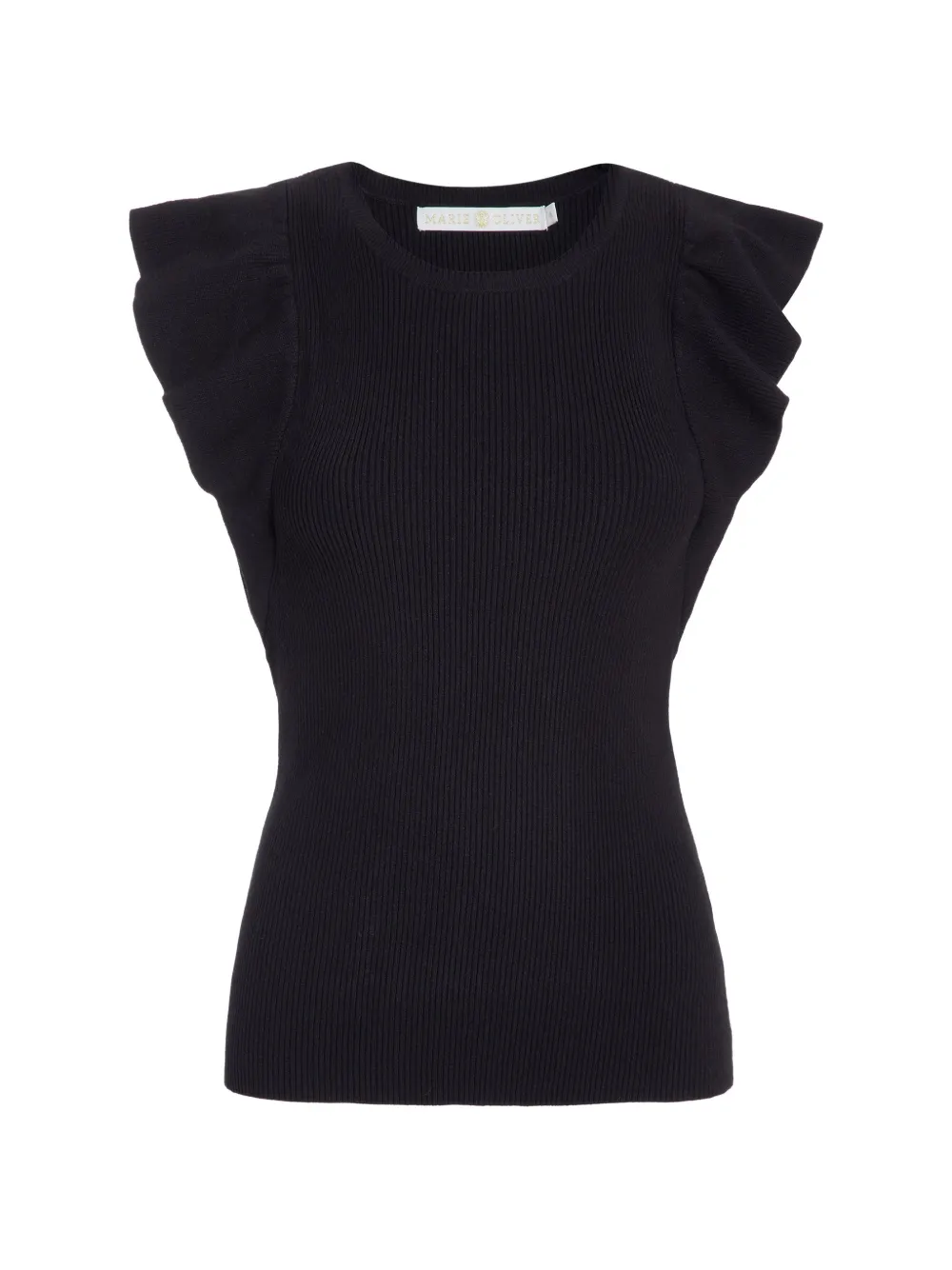 Marie Oliver Rory ruffle-trim ribbed top - Nero