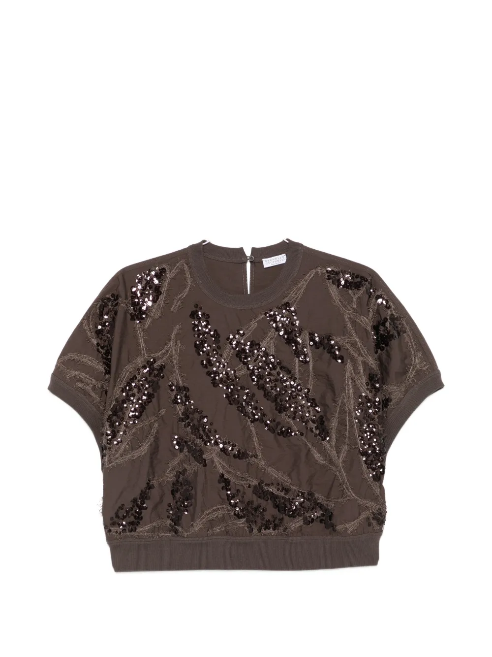 Brunello Cucinelli sequin-embellished embroidered top - Marrone