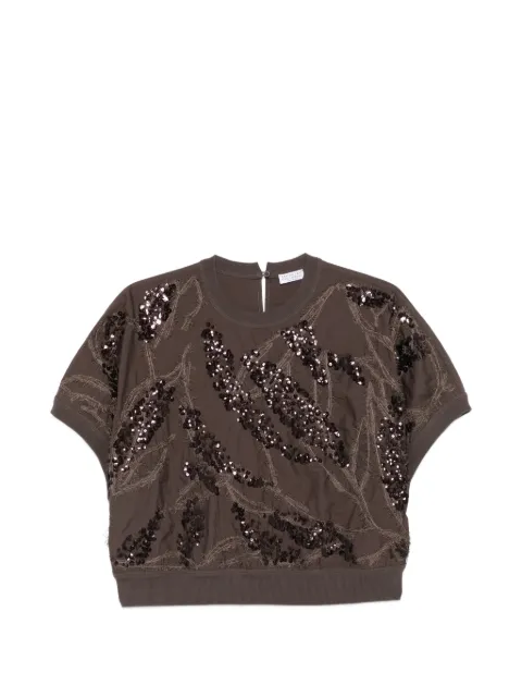 Brunello Cucinelli sequin-embellished embroidered top
