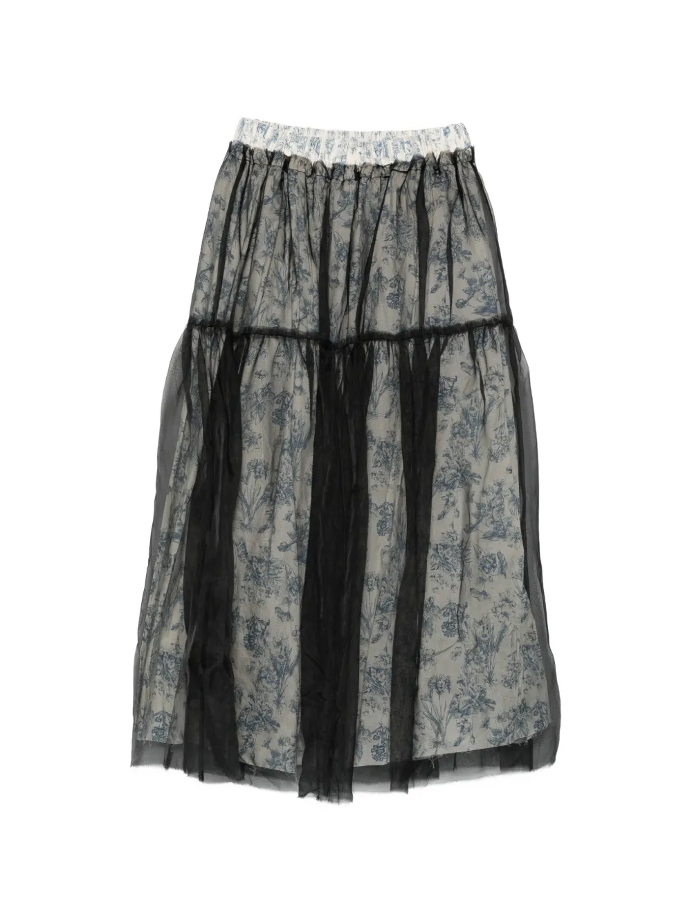A Tentative Atelier toile de Jouy tulle-overlay skirt - Nero