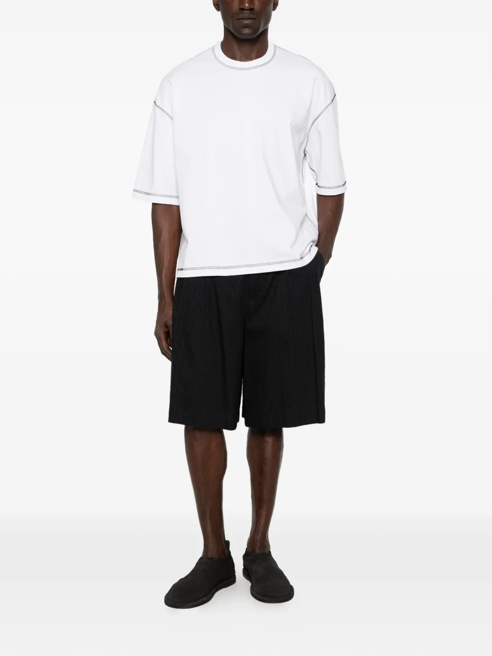 Comme des Garçons Homme Boxy-fit T-shirt met contrasterend stiksel Wit