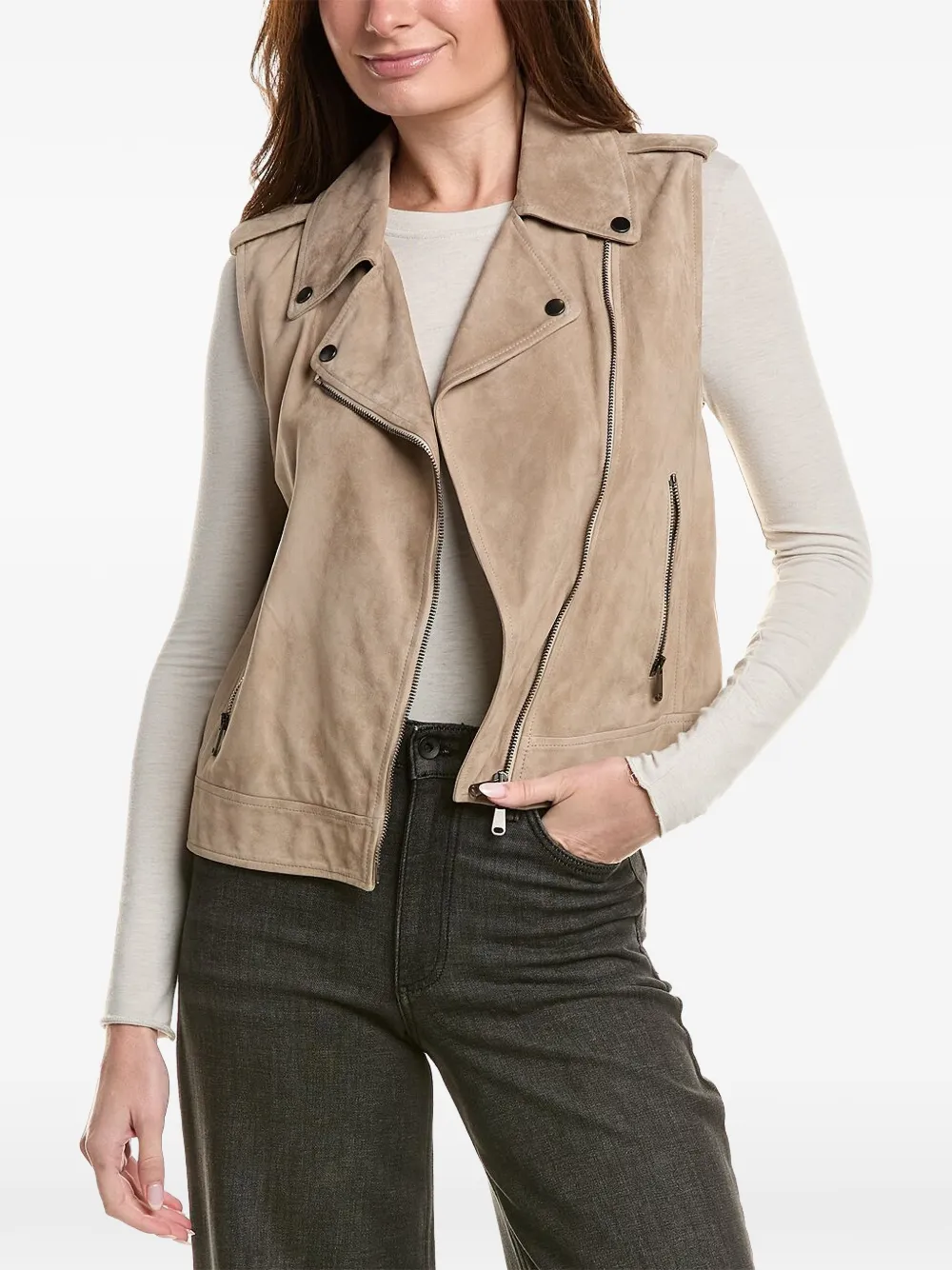 Brunello Cucinelli suede biker vest - Nude