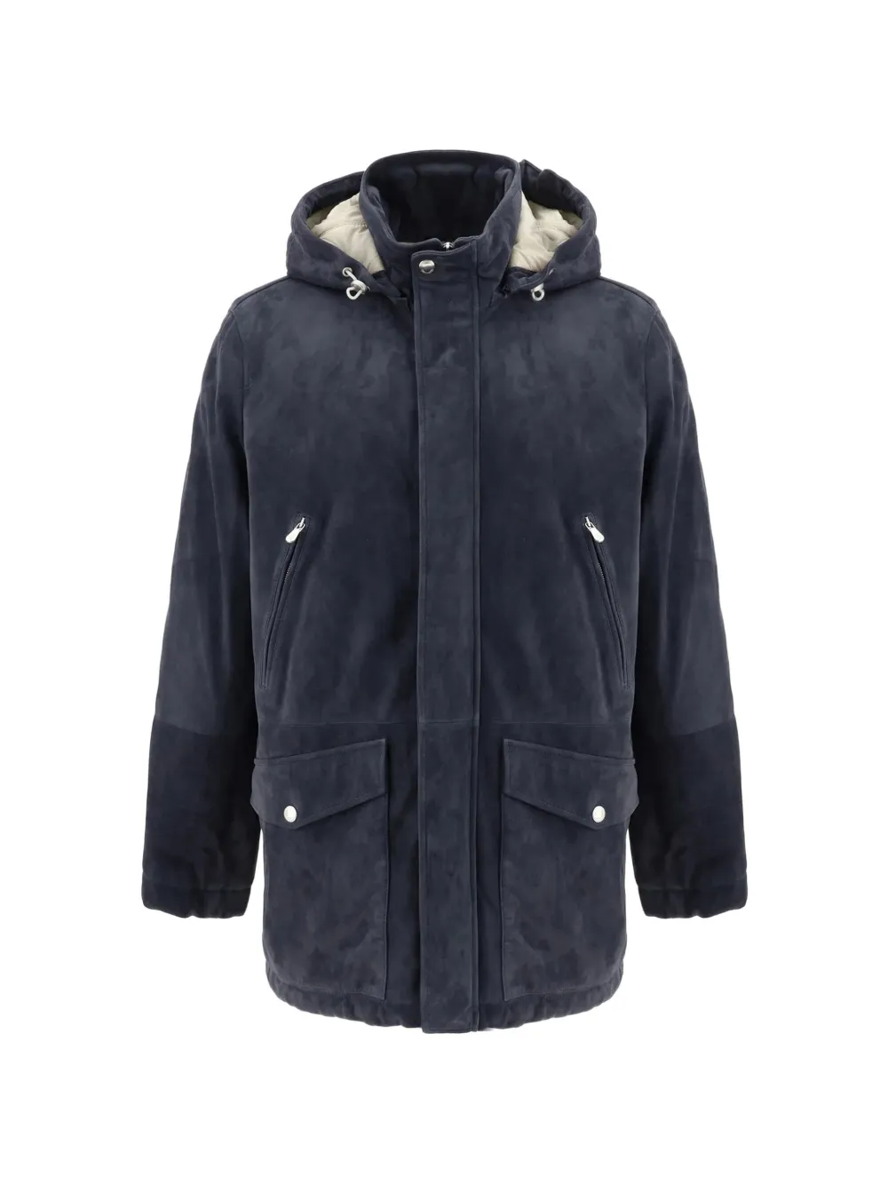 Brunello Cucinelli hooded zip-up leather parka - Blu