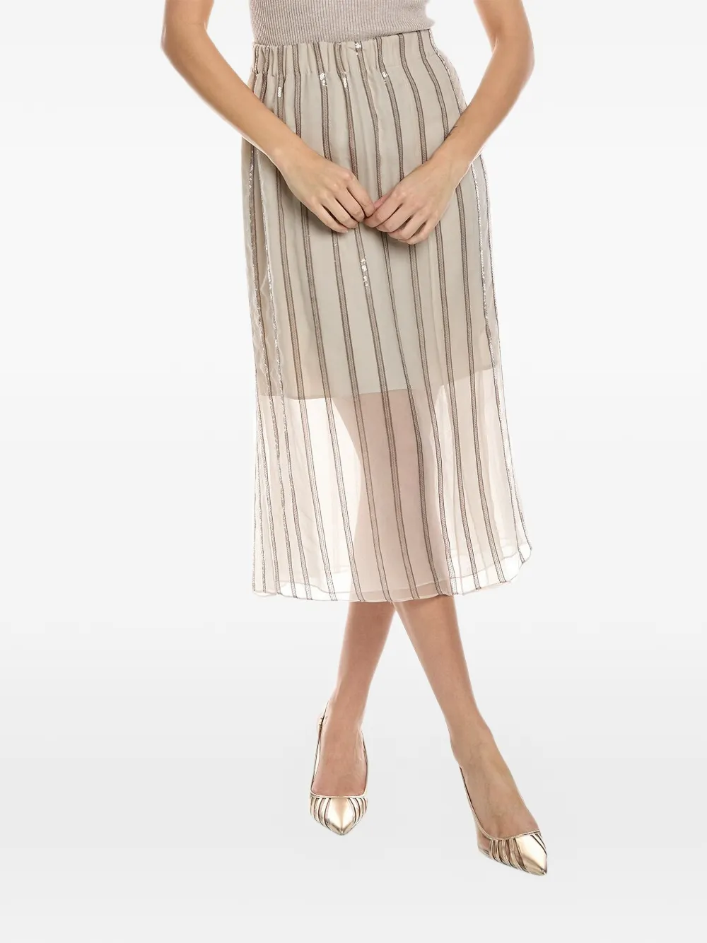 Brunello Cucinelli striped sequin-embellished midi skirt - Toni neutri