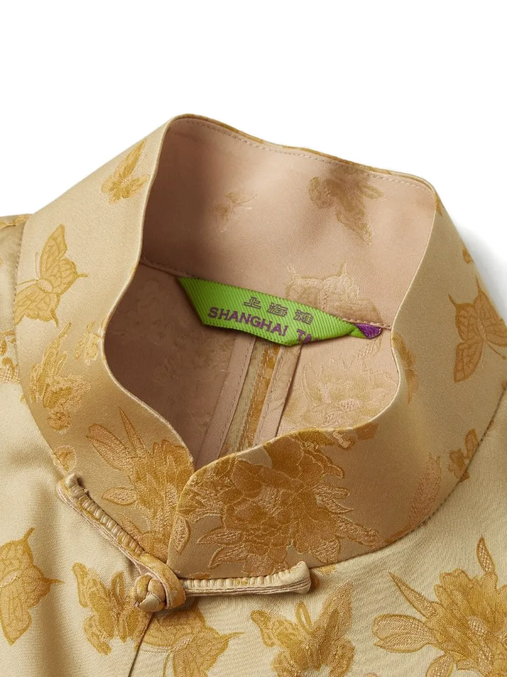 Shanghai Tang zijden blouse met jacquard Beige