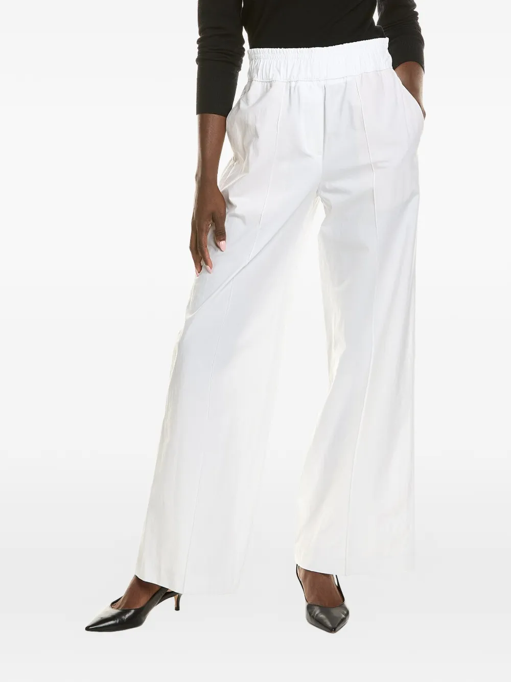 Brunello Cucinelli elasticated-waist wide-leg trousers - Bianco