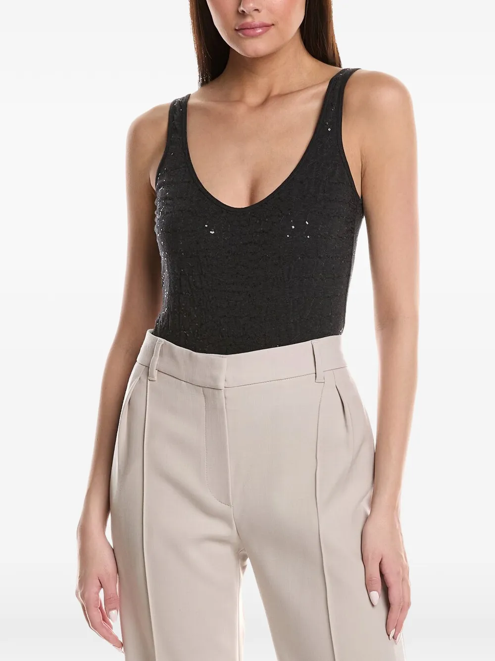 Brunello Cucinelli sequin-embellished scoop-neck bodysuit - Grigio