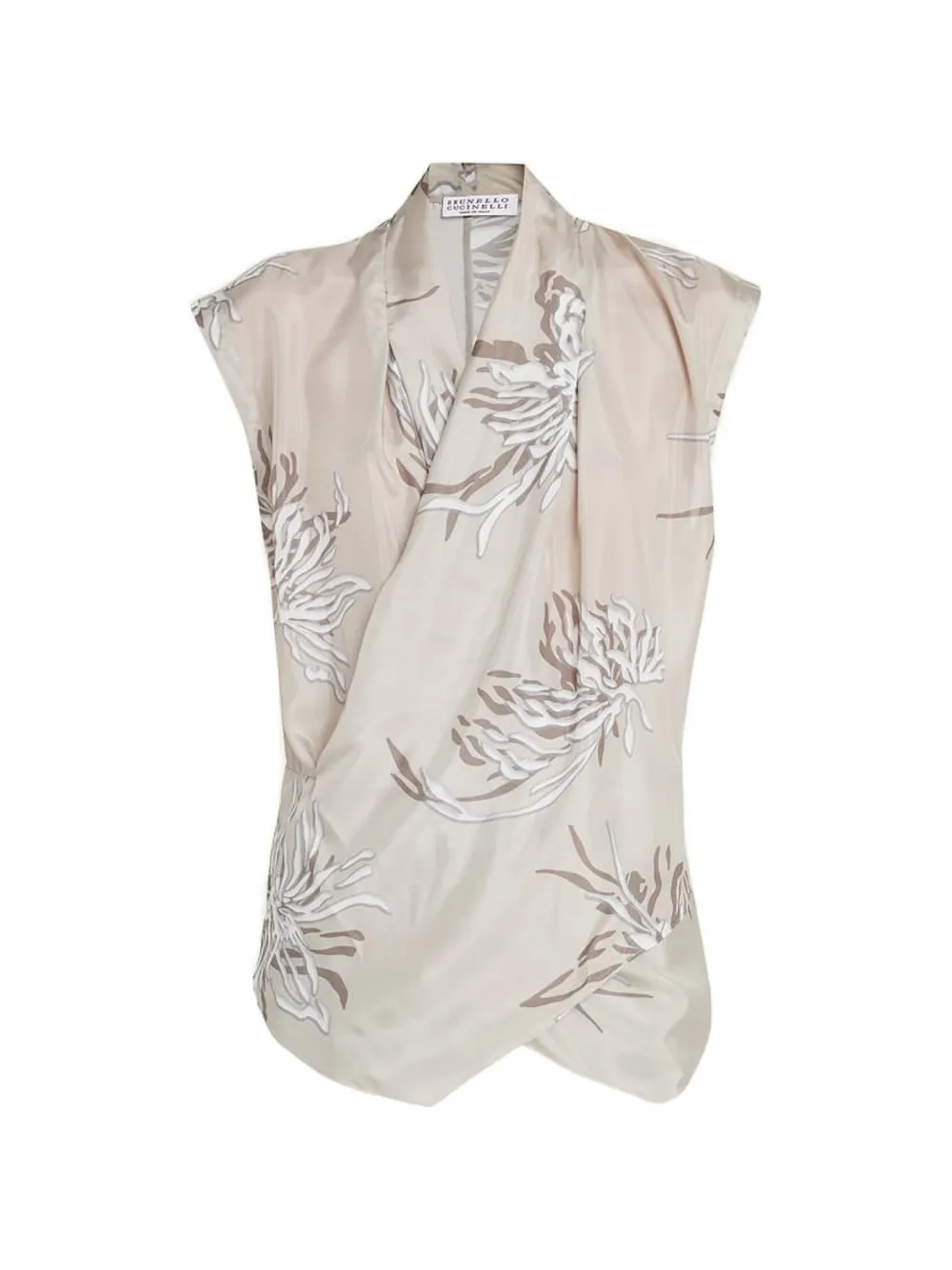 Brunello Cucinelli floral-print draped silk blouse - Nude