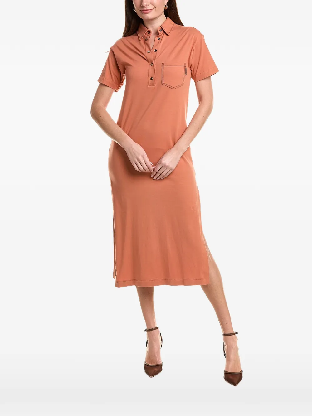 Brunello Cucinelli short-sleeve midi dress - Orange