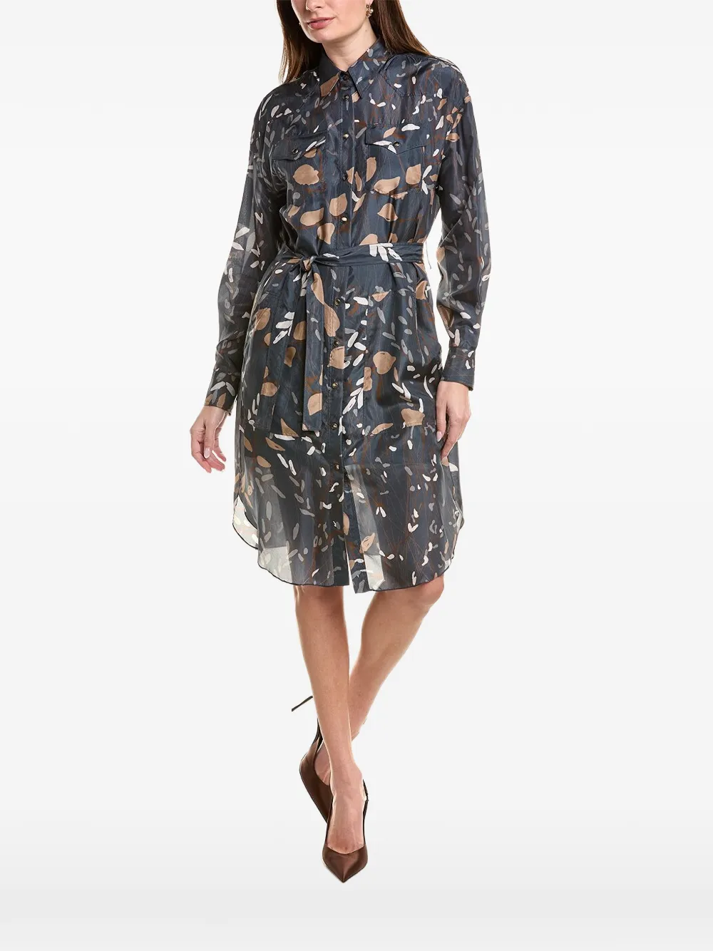 Brunello Cucinelli patterned belted shirt dress - Blu