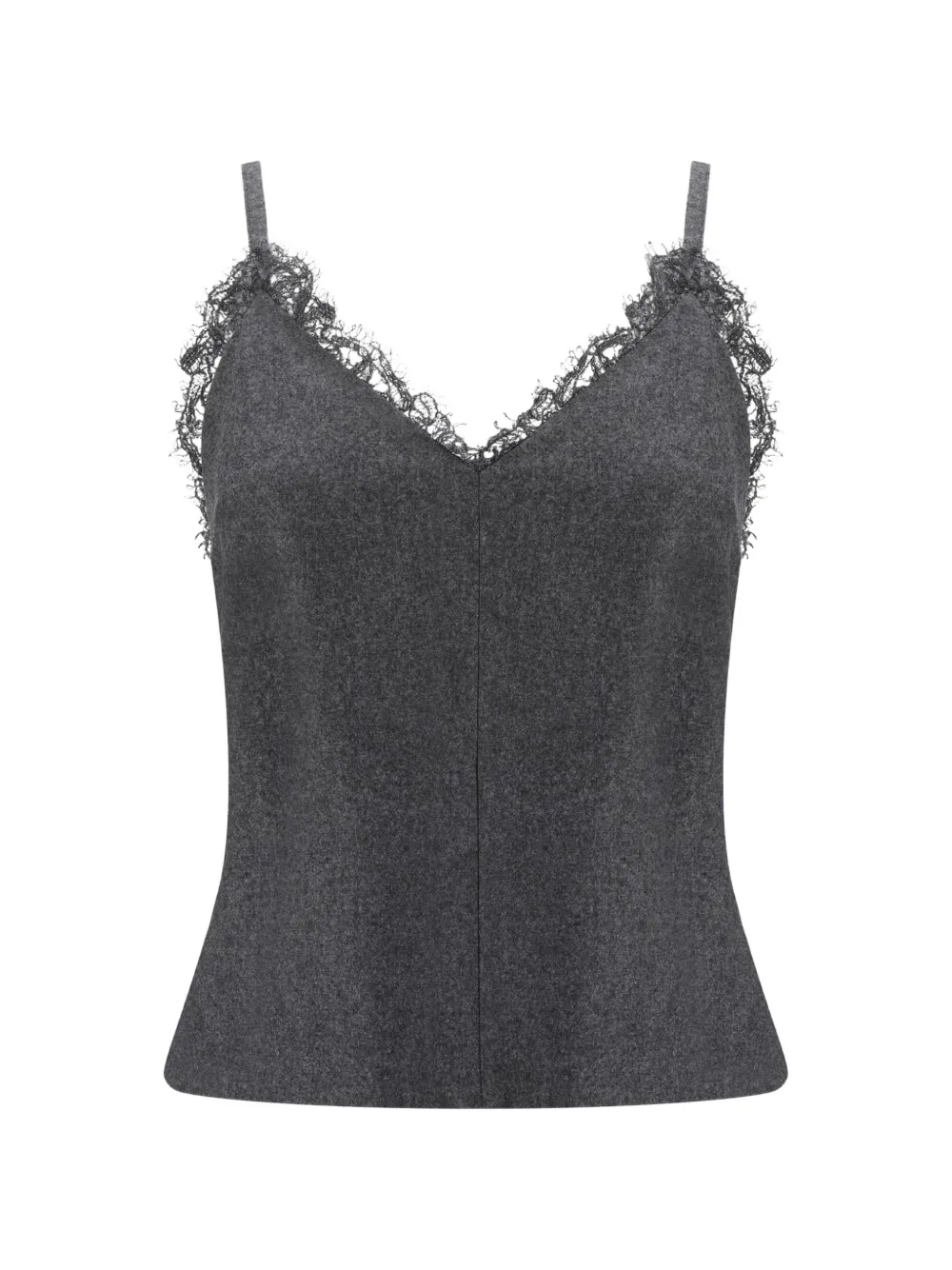 Brunello Cucinelli lace-trim V-neck top - Grigio