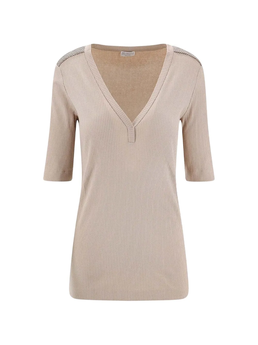 Brunello Cucinelli ribbed V-neck T-shirt - Nude
