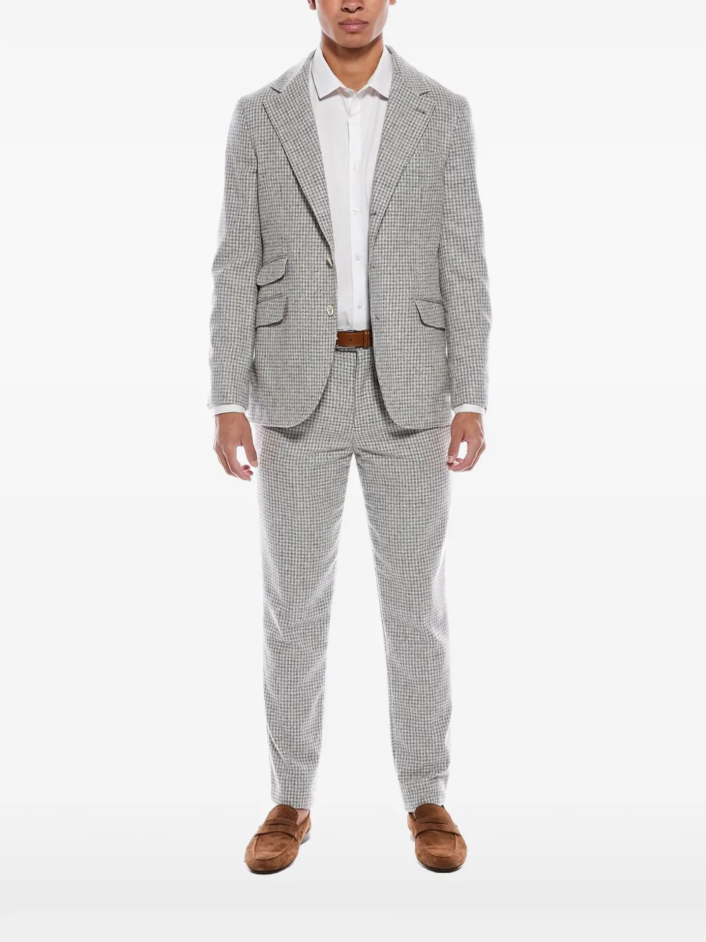 Brunello Cucinelli houndstooth three-button suit - Grigio
