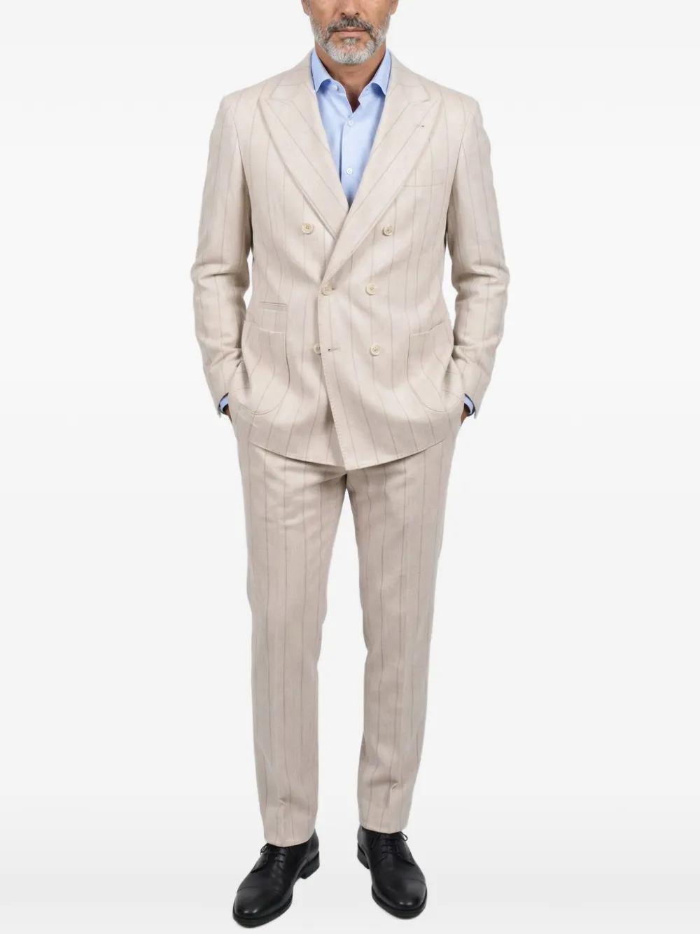 Brunello Cucinelli pinstripe double-breasted suit - Toni neutri