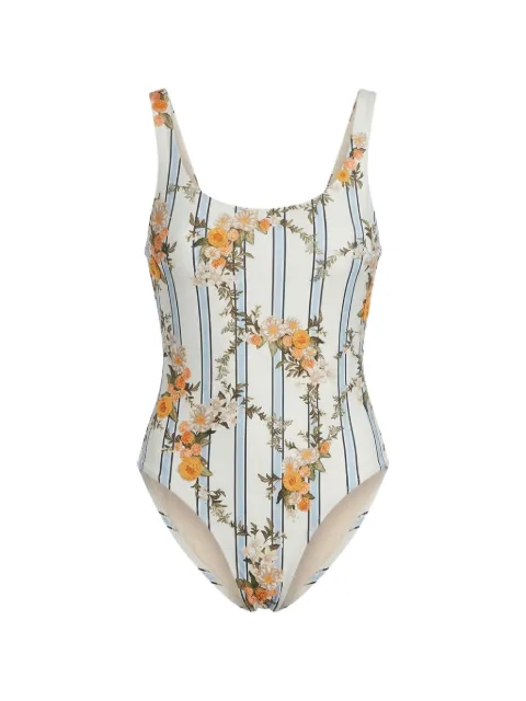 Agua By Agua Bendita Gema Valle floral-print striped swimsuit