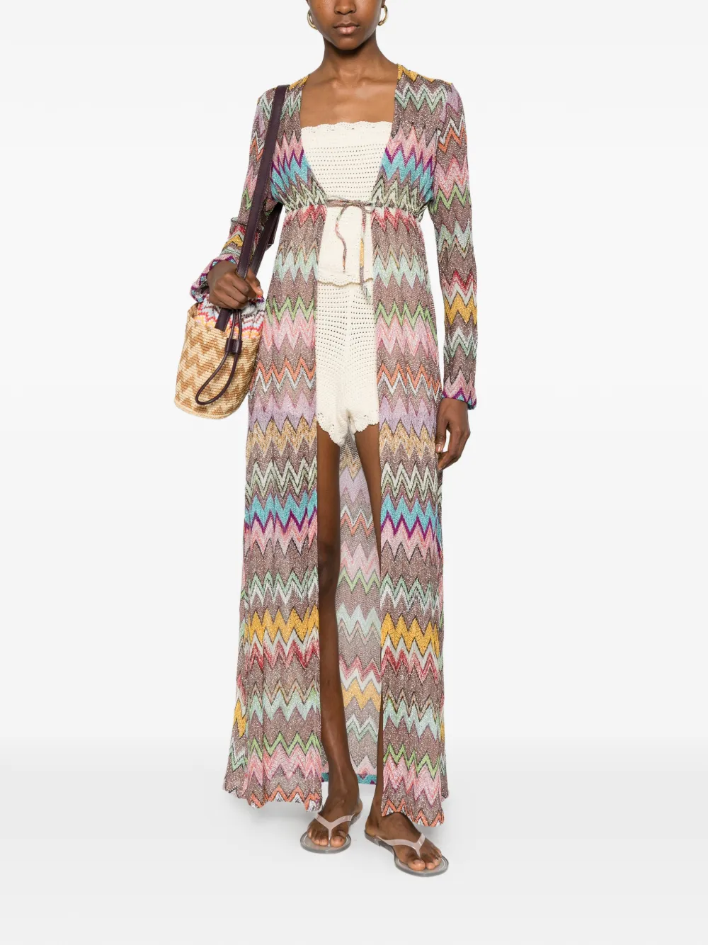 Missoni Wikkeldoek met zigzag-patroon en V-hals Bruin