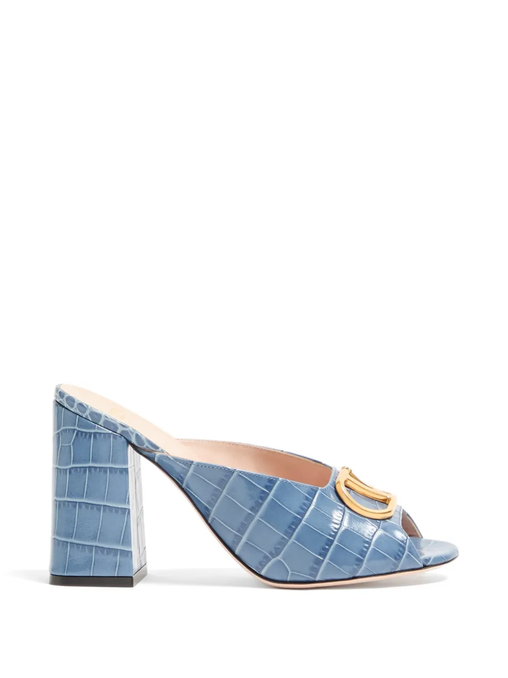 Valentino Garavani Sandali slides VLogo in pelle di vitello con stampa 95 mm - Blu