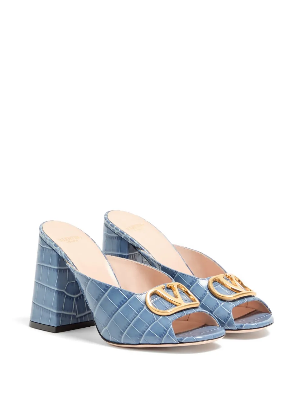 Valentino Garavani VLogo Signature kalfsleren sandalen met print (95 mm) Blauw