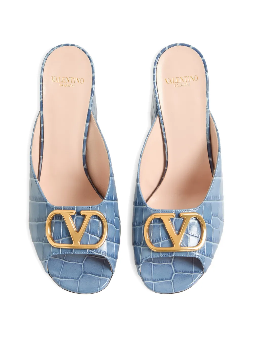 Valentino Garavani VLogo Signature kalfsleren sandalen met print (95 mm) Blauw