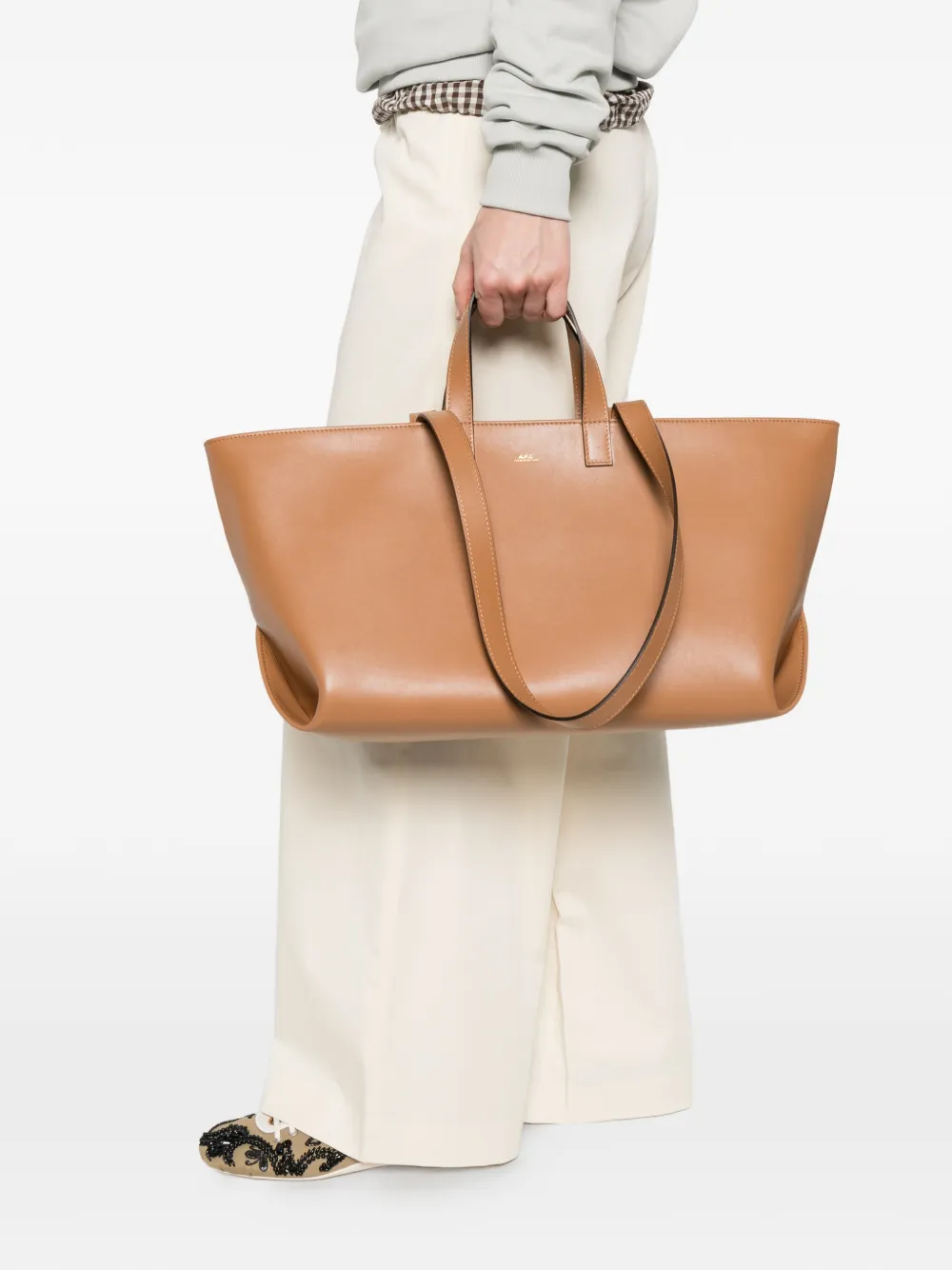 A.P.C. Le Drummer leren shopper Beige