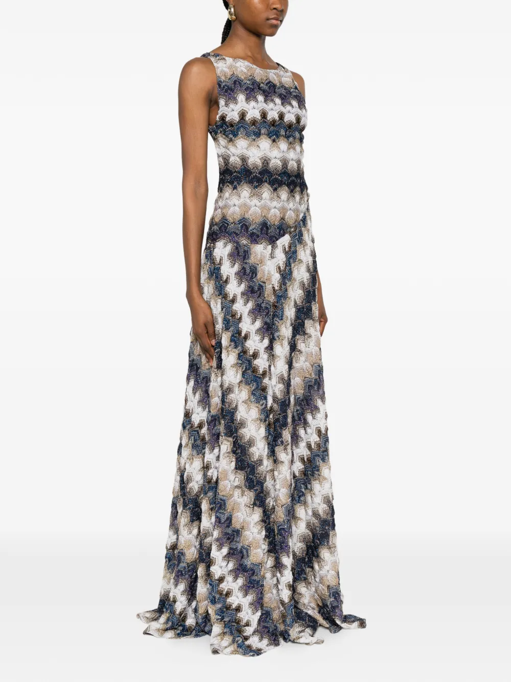 Missoni Maxi-jurk met zigzag patroon en open rug Beige