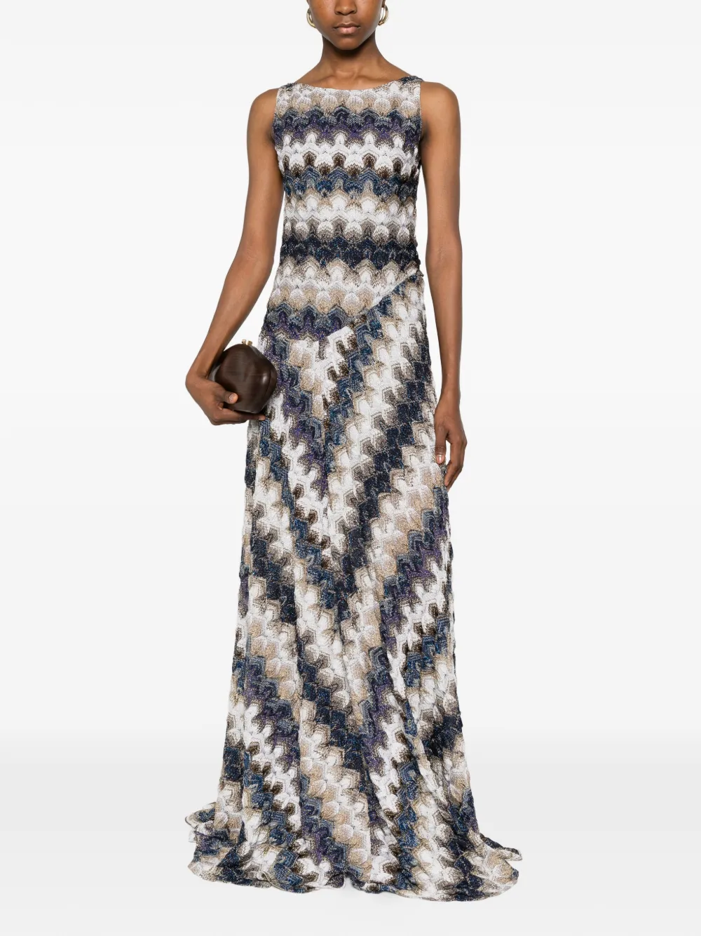 Missoni Maxi-jurk met zigzag patroon en open rug Beige