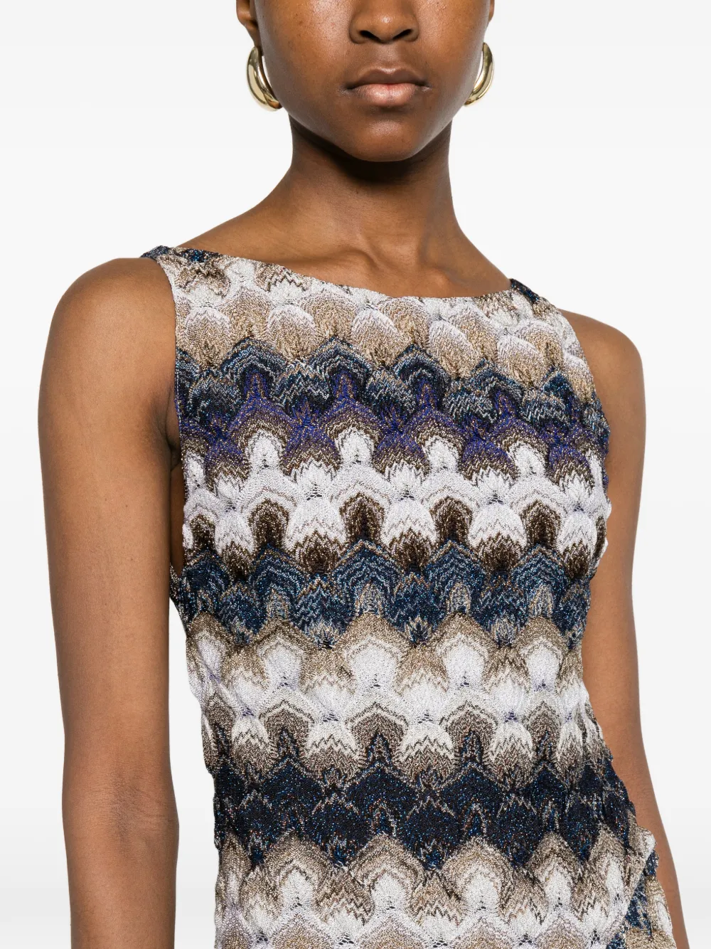 Missoni Maxi-jurk met zigzag patroon en open rug Beige