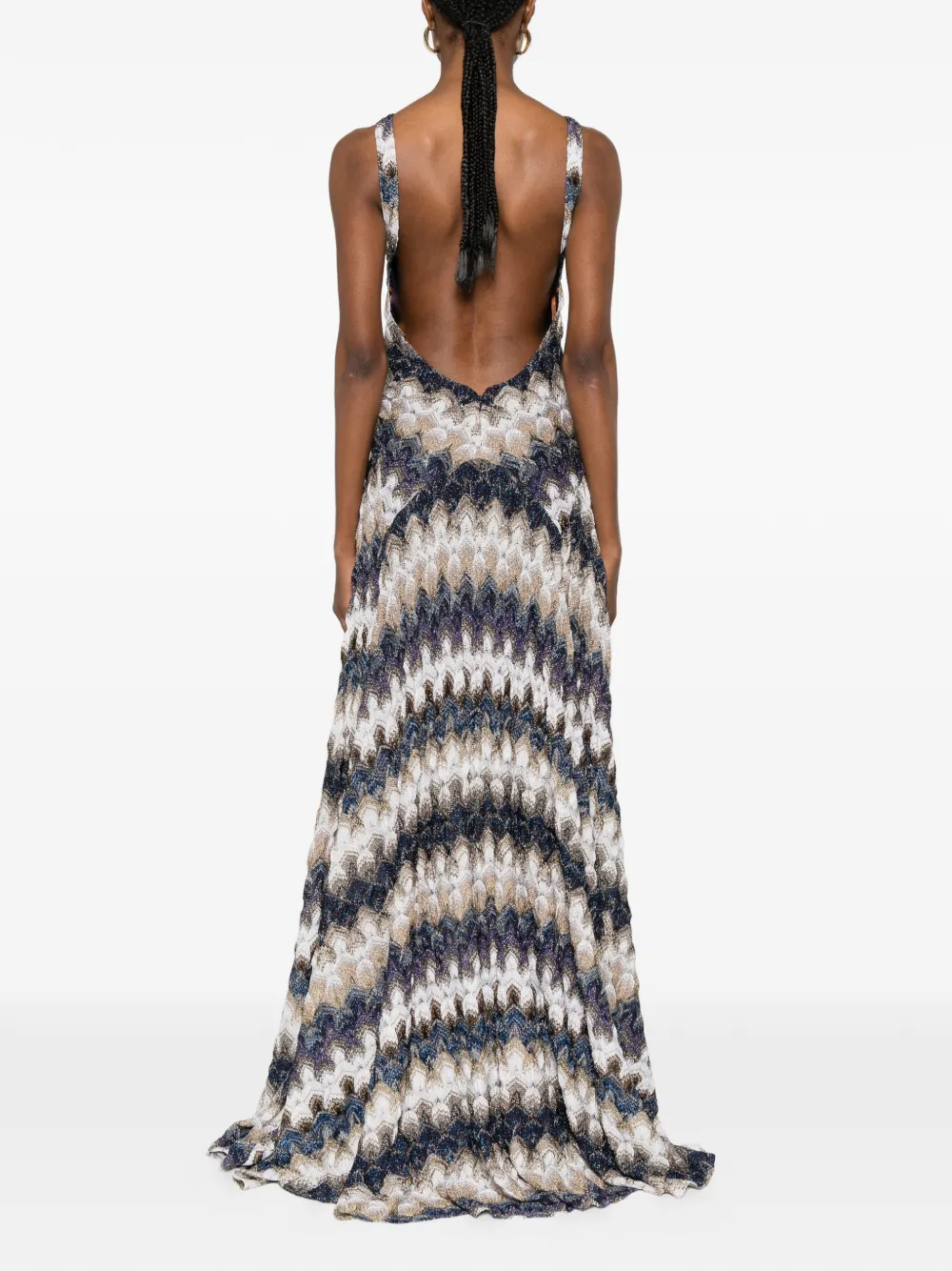 Missoni Maxi-jurk met zigzag patroon en open rug Beige