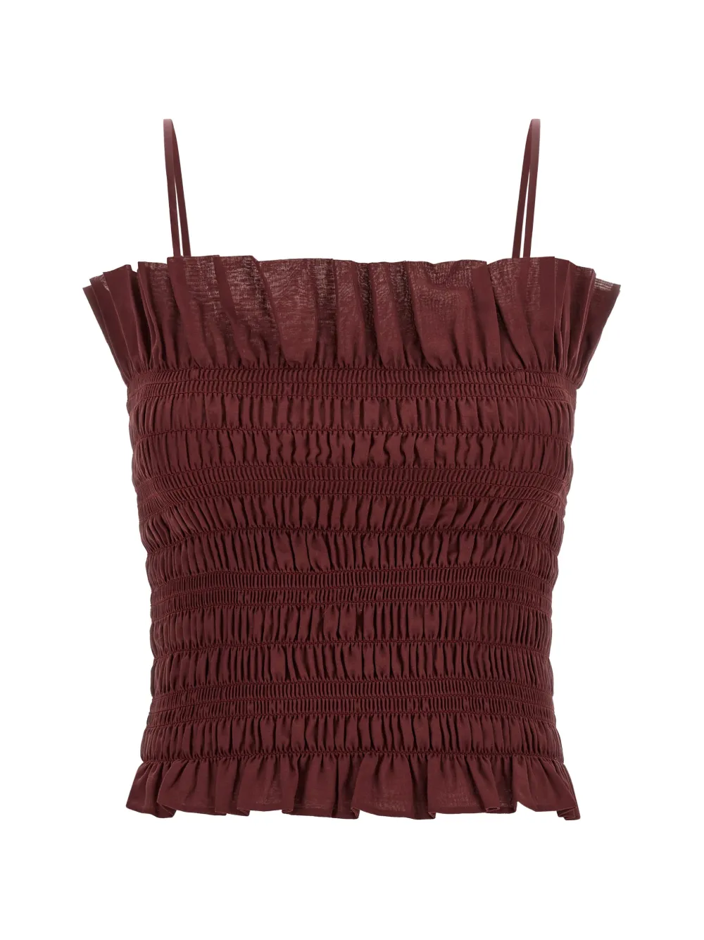 THE ANDAMANE Suri smocked ruffled sleeveless top - Rosso