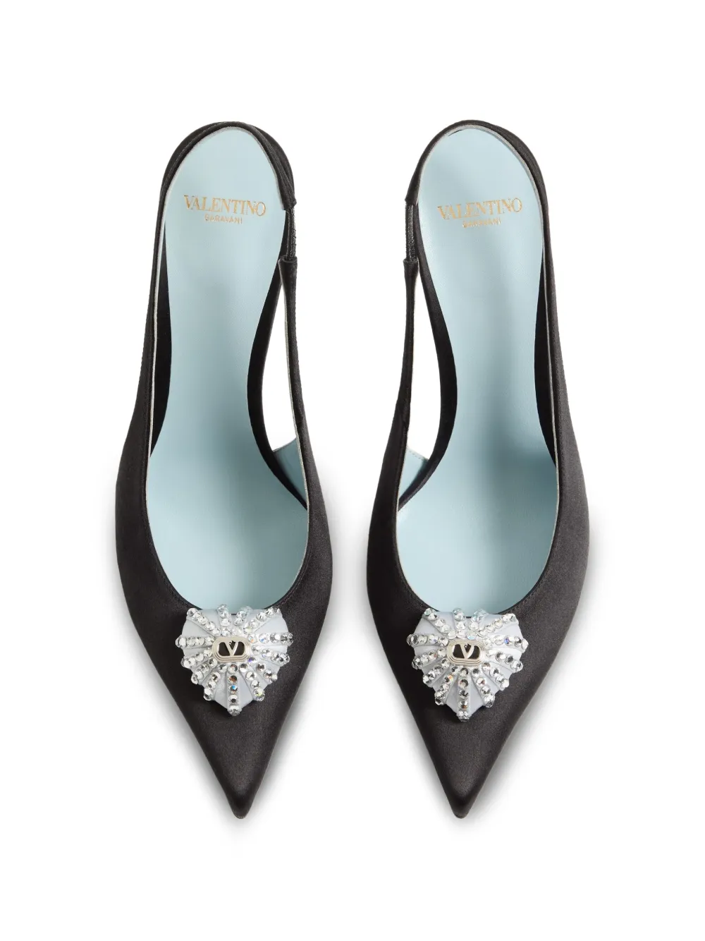 Valentino Garavani Coeur Royal satijnen slingback pumps Zwart