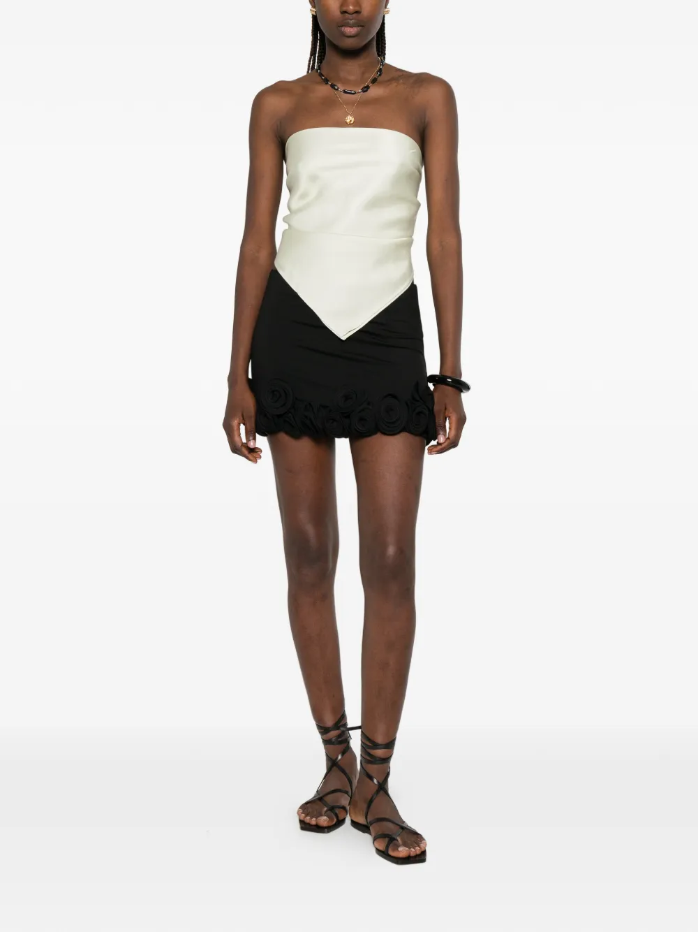 La Reveche Ivette mini-rok met bloemenpatch Zwart