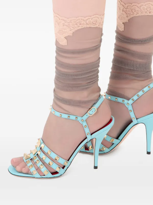 VALENTINO 水色スタッズサンダル 24.5 Valentino Garavani ロックスタッズ キッドスキン サンダル | ブルー