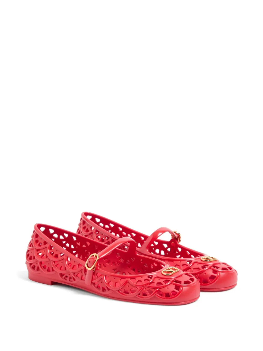 Valentino Garavani Ondette rubberen ballerina's met gewelfd patroon 05 mm Rood