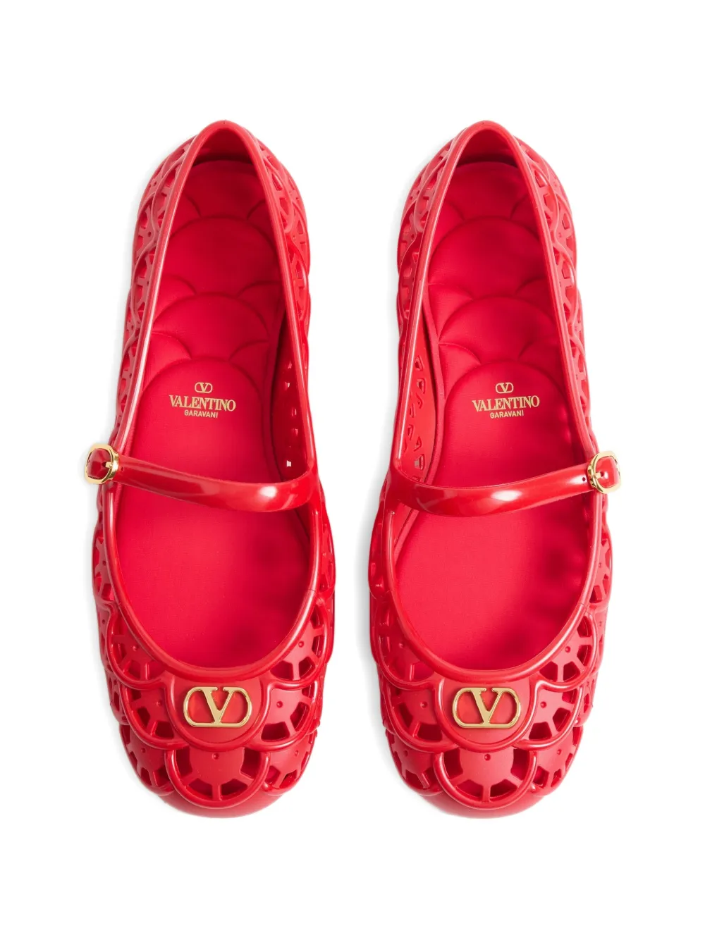 Valentino Garavani Ondette rubberen ballerina's met gewelfd patroon 05 mm Rood