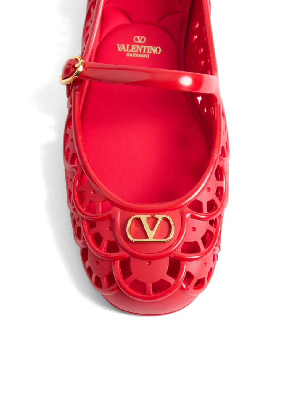 Valentino Garavani Ondette rubberen ballerina's met gewelfd patroon 05 mm Rood