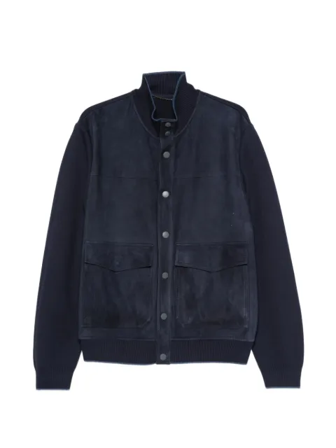 Canali suede-panel bomber jacket