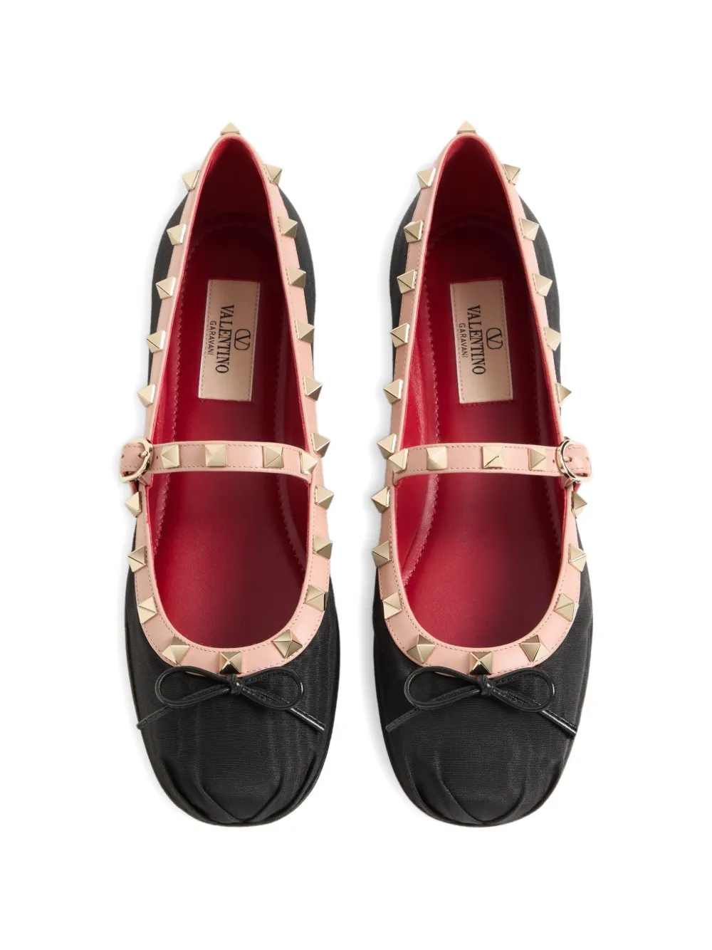 Valentino Garavani Rockstud Mary-Jane ballerina in moiré stof Zwart