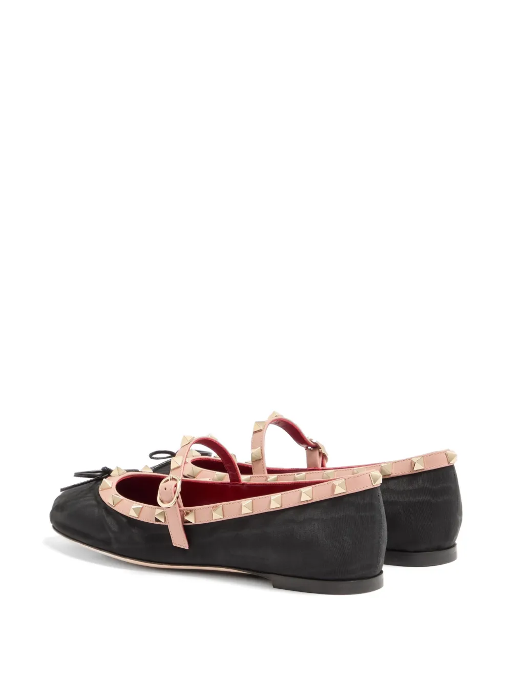 Valentino Garavani Rockstud Mary-Jane ballerina in moiré stof Zwart