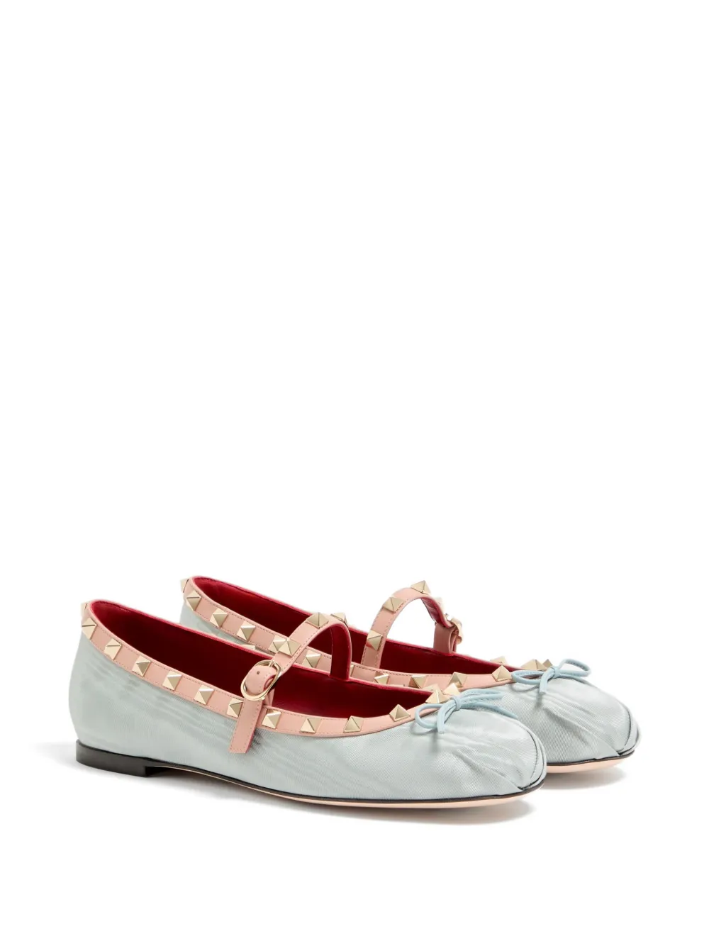 Valentino Garavani Rockstud Mary-Jane ballerina in moiré stof Blauw