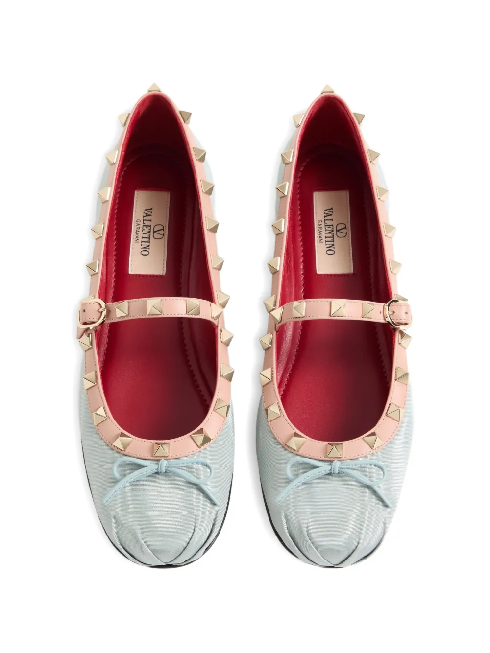 Valentino Garavani Rockstud Mary-Jane ballerina in moiré stof Blauw