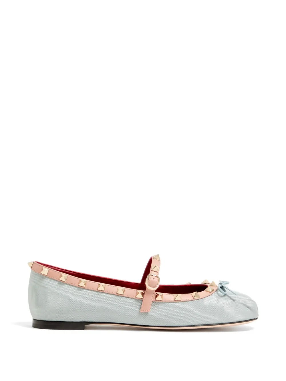 Valentino Garavani Rockstud Mary-Jane ballerina in moiré fabric 05mm - Blau