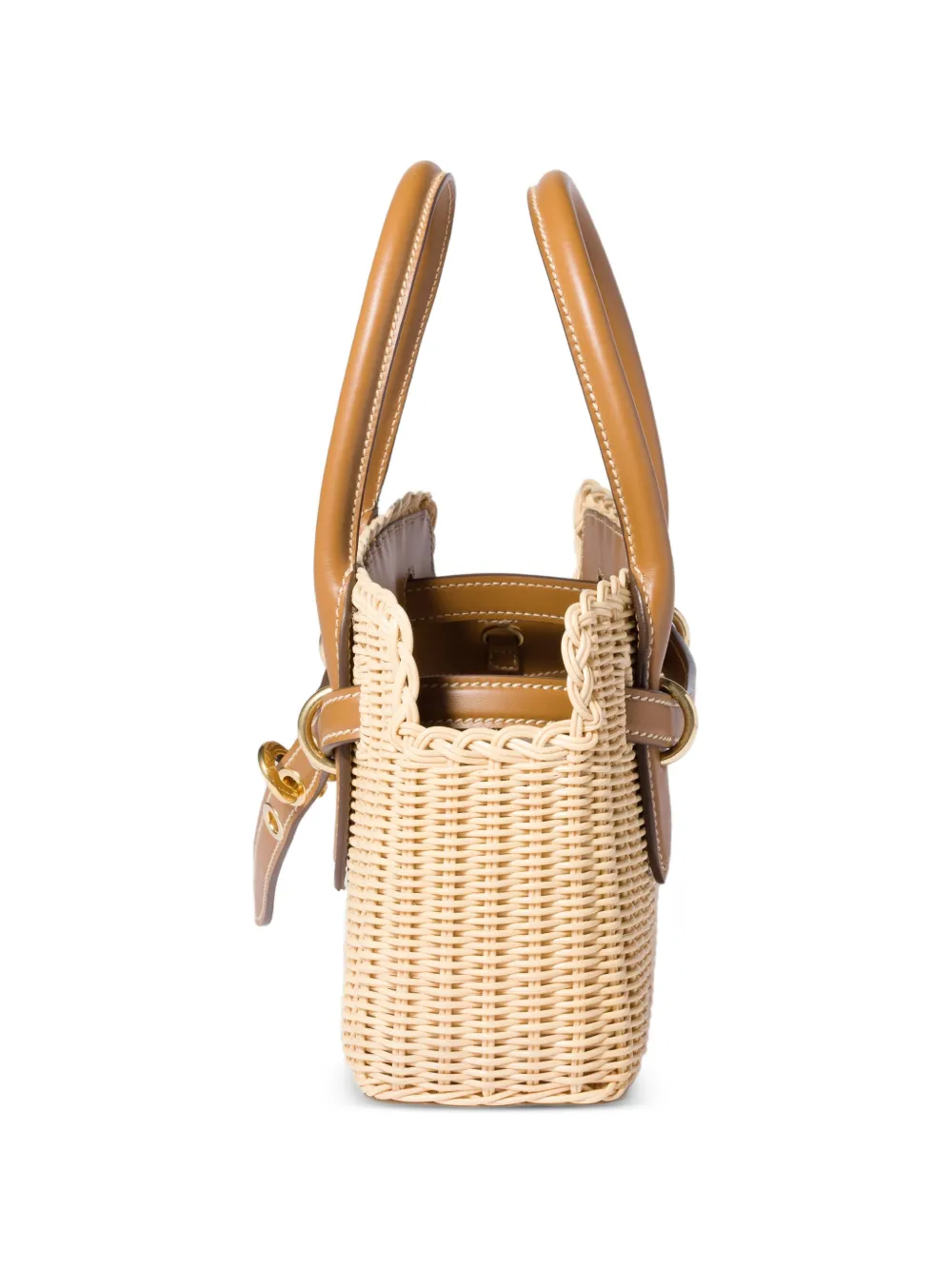 Miu Aventure rieten en leren handtas Beige