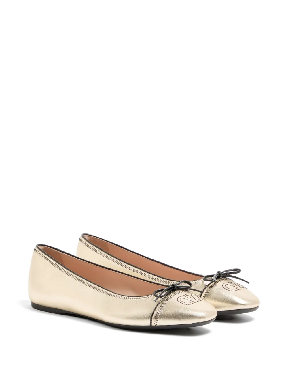 Valentino Garavani VLogo Signature gelamineerde nappa ballerina's Goud