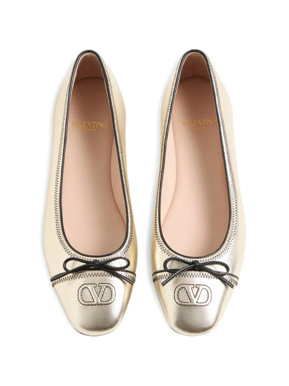 Valentino Garavani VLogo Signature gelamineerde nappa ballerina's Goud