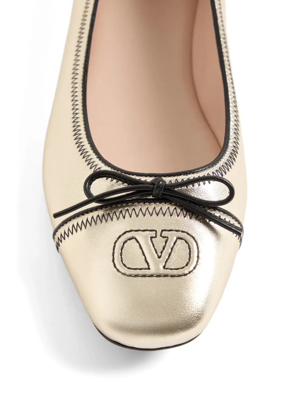 Valentino Garavani VLogo Signature gelamineerde nappa ballerina's Goud