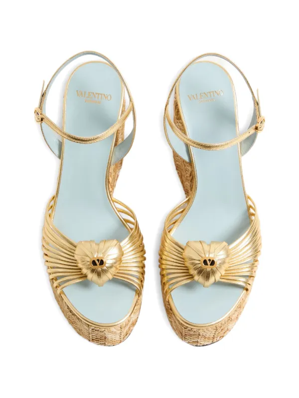 Valentino Garavani Coeur Royal Wedge Sandal In Laminated Nappa