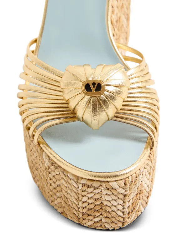 Valentino Garavani Coeur Royal Wedge Sandal In Laminated Nappa