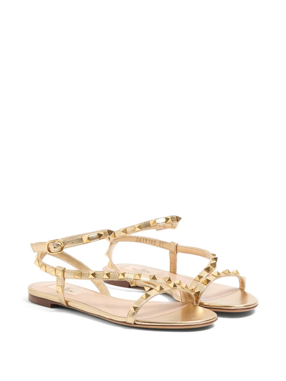 Valentino Garavani Rockstud gelamineerde nappa leren sandalen Goud
