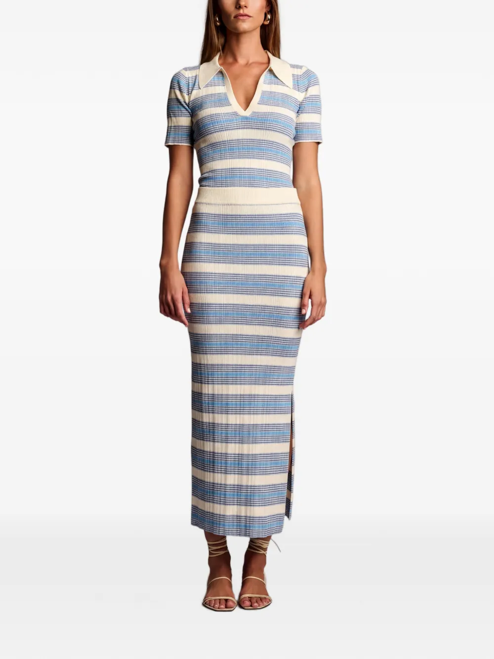 HEVRON Ribgebreide midi-rok met horizontale streep Blauw